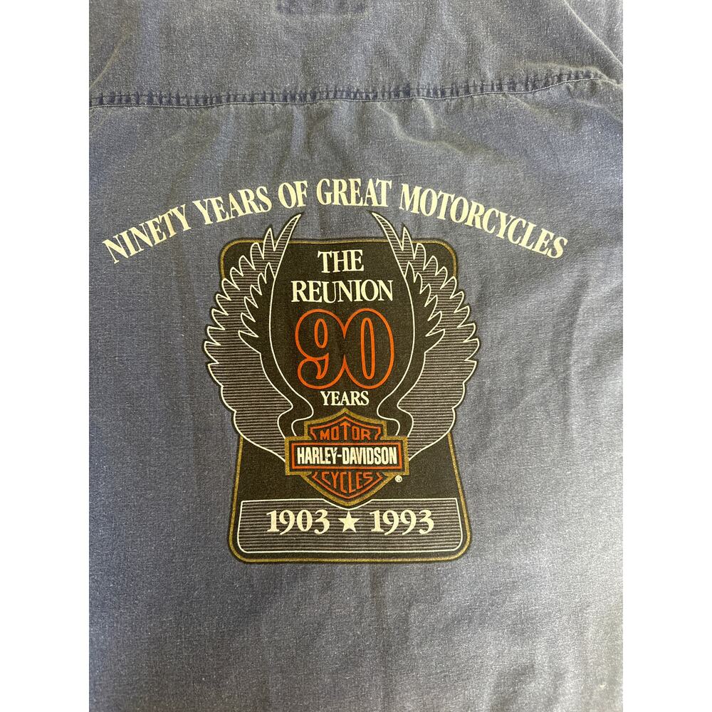 1993 Vintage  Harley Davidson 90th Anniversary Button up XXXL blue Mens